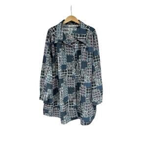 Brylane Woman Multicolor Pattern Button Up Shirt Tunic Womens Plus Size 3XL